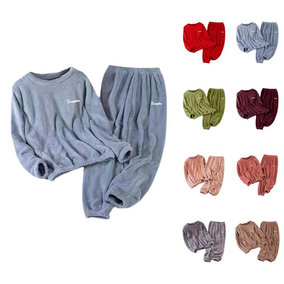 Womens Flannel Pajamas 2026 Winter Soft Warm Crewneck Pj Set Comfort Loungewear