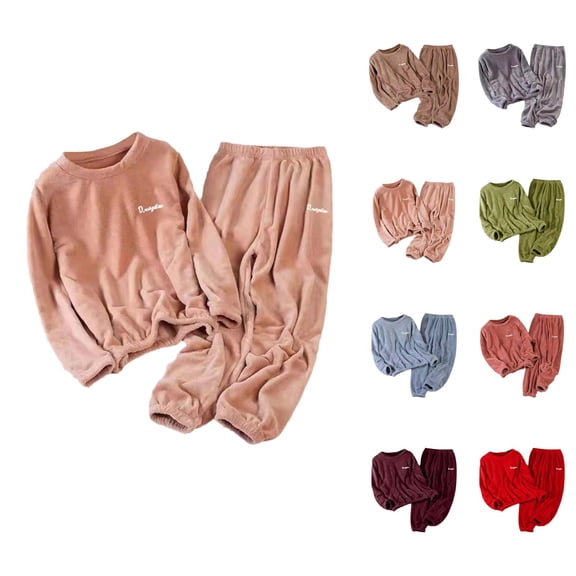 Womens Flannel Pajamas Sets 2026 Winter Soft Warm Crewneck Pj Set Comfort Loungewear