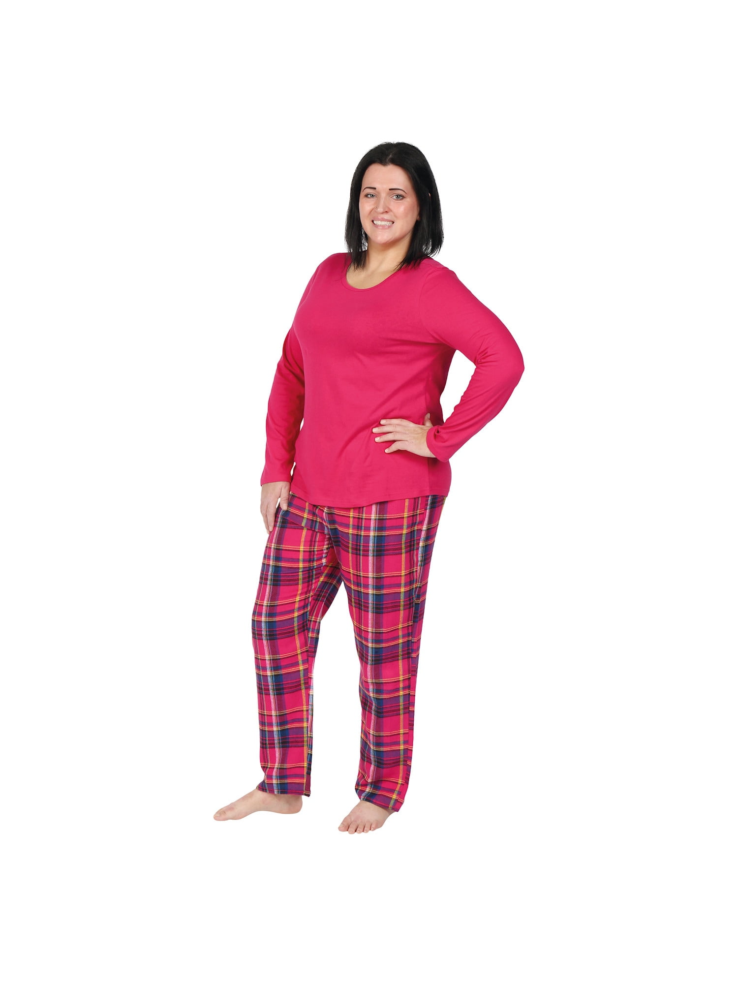 Womens Flannel Pajamas Sets Cotton Knit Top, Plaid Flannel Lounge