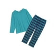thumbnail image 1 of Womens Flannel Pajamas Sets - Cotton Knit Top, Plaid Flannel Lounge Pants Holiday PJ Set for Women - Green - 3X, 1 of 9