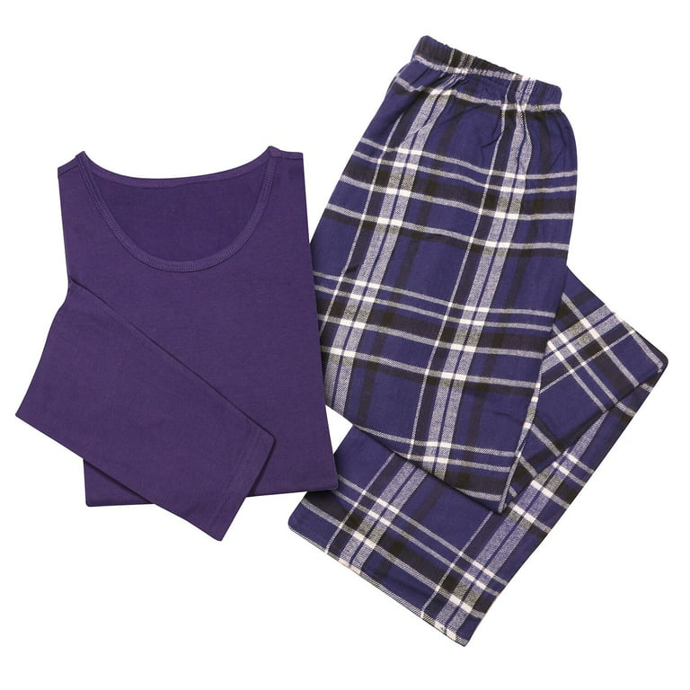 Womens Flannel Pajamas Sets - Cotton Knit Top, Plaid Flannel Lounge Pants  Holiday PJ Set for Women - Purple, 2X 