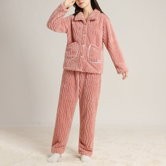 Womens Flannel Pajamas Sets Pjs Cozy Apparel Long Sleeve Button Down 2 Piece Fuzzy Warm Women'S Winter Pajamas Ladies Pajamas