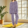 thumbnail image 1 of Womens Flannel Pajamas Sets Fleece Tops and Pants, 2 Piece Outfits Warm Crew Neck Pullover Sweaters Long Sleeve Soft Comfy Sleeping Lounge Cozy Winter Set Sleepwear Fuzzy Clothes with Pockets, 1 of 6