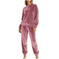 thumbnail image 1 of Womens Flannel Pajamas Sets Winter Warm Soft Fleece Pjs Sleepwear Long Sleeve Tops Cropped Pants Casual Loungewear Set, 1 of 6