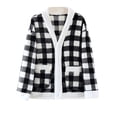 thumbnail image 1 of Womens Flannel Pajamas V Neck Button Down Long Sleeve Plaid Cardigan Casual Stylish Thicken Home Wear With Pockets (M, Black), 1 of 3