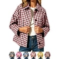 thumbnail image 1 of Womens Flannel Plaid Jacket Casual Turn-down Collar Long Sleeve Button Front Coat Winter Daily Wear, 1 of 8