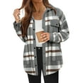 thumbnail image 1 of Womens Flannel Plaid Shirts Fashion Sherpa Lined Flannel Jackets Button Up Fleece Hooded Warm Outwear Coat with Pockets Gray XXL, 1 of 6