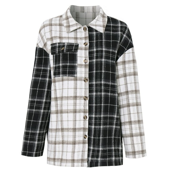 Womens Flannel Plaid Shirts Oversized Button Down Shirts Blouse Tops