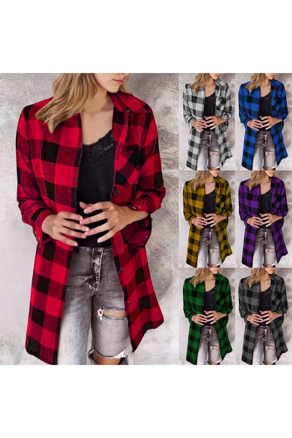 Womens Flannel Plaid Shirts in Women Button Down Classic Red Plaid Jacket Long Sleeve Oversized Spring Fall Casual Loose Fit Women Shirts
