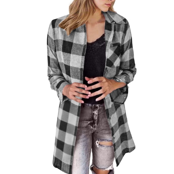 Womens Flannel Plaid Shirts in Women Button Down Classic Red Plaid Jacket Long Sleeve Oversized Spring Fall Casual Loose Fit Women's Shirts