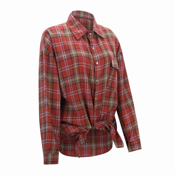 Womens Flannel Plaid Shirts in Women Long Sleeve Button Down Collar Tops with Pocket Spring Fall Casual Loose Fit Women's Shirts