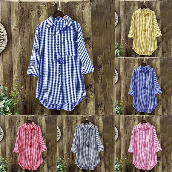 Womens Flannel Plaid Shirts in Women Plus Size Button Down Retro Long Tops Long Sleeve Spring Fall Casual Loose Fit Women's Shirts