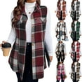 thumbnail image 1 of Womens Flannel Plaid Vest Tops Trendy Long Sleeveless Button Down Shirts Jackets Casual Fall Checkered Shacket Coat Deep Red S, 1 of 3