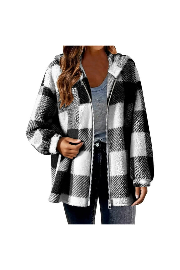 Womens Flannel Shacket Casual Jacket Plaid Button Down Long Sleeve Shirt Fall Winter Outfits Black,4XL