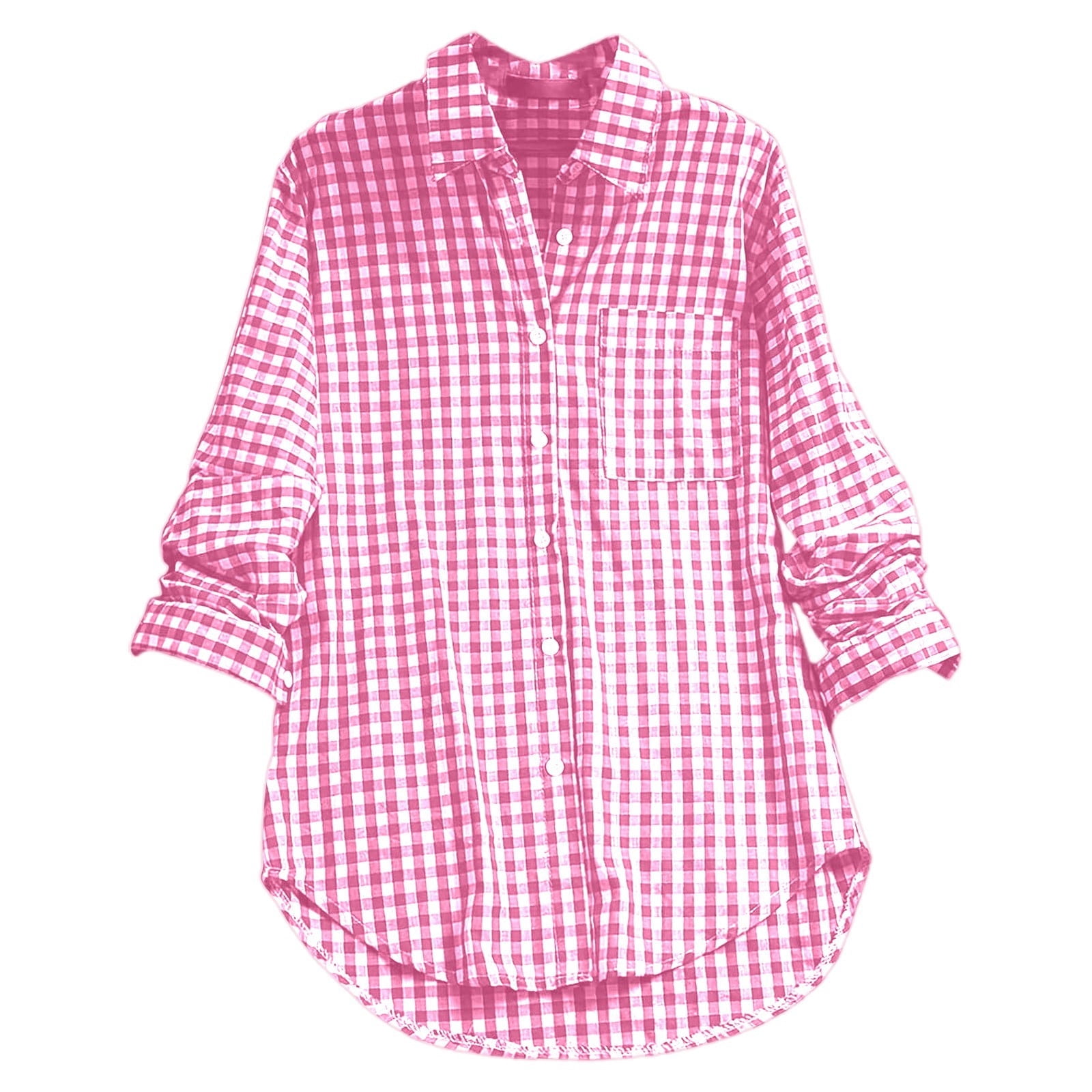Womens Flannel Shirts Plus Size Button Down Retro Long Tops Long Sleeve ...