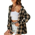 thumbnail image 1 of Womens Flannel Shirts Tops Fashion Plaid Printed Long Sleeve Ladies Clothing,Gold,L, 1 of 8