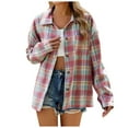 thumbnail image 1 of Womens Flannel Tops Blouses Shacket Long Sleeve Button Down Ladies Casual Blouse,Pink,m, 1 of 8