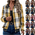 thumbnail image 1 of Womens Flannels Fall Cropped Shacket Plaid Jacket Long Sleeve Round Neck Zipper Lightweight 2025 Fall Fashion Trendy Outfits Yellow S-2XL, 1 of 8