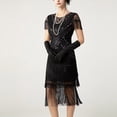 thumbnail image 1 of Womens Flapper Dresses 1920s Round Neck Sequin Short Sleeve Tiered Fringe Sparkly Party Dress XL, 1 of 6