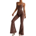 thumbnail image 1 of Womens Flare Jumpsuit Tummy Control Leopard Seamless Romper Workout Outfit Sleeveless Bodysuit, 1 of 4