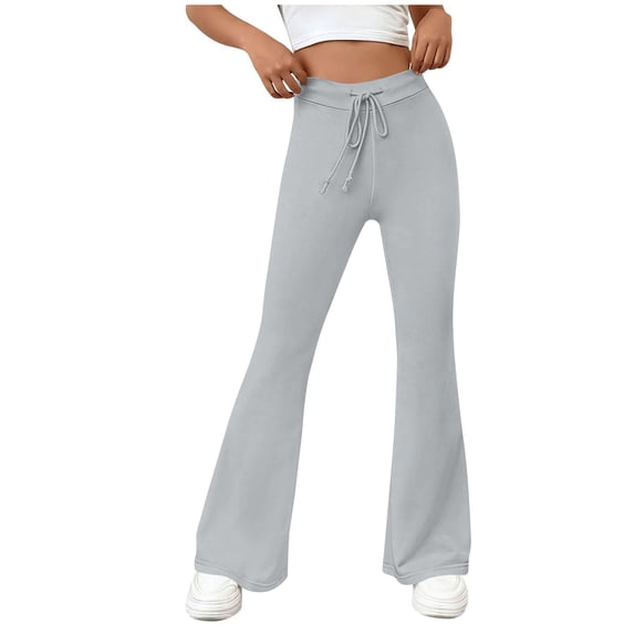 Womens Flare Leggings Drawstring Casual Color Slim Hips Loose Yoga Pants Wide Leg Sports Pants Gray