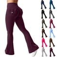 thumbnail image 1 of Womens Flare Leggings High Waisted Cargo Yoga Workout Leggings Scrunch Butt Lifting Legging Tummy Control Bootcut Pants Wine 2XL, 1 of 4