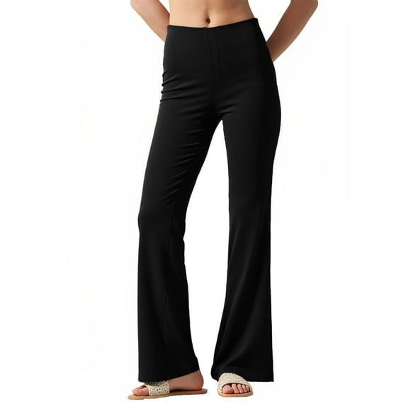 Womens Flare Leggings High Waisted Yoga Sweatpants Versatile Casual Solid Workout Lounge Pants with Pockets