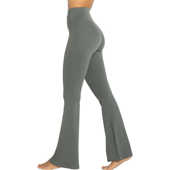 Womens Flare Leggings with Tummy Control Crossover Waist and Wide Leg