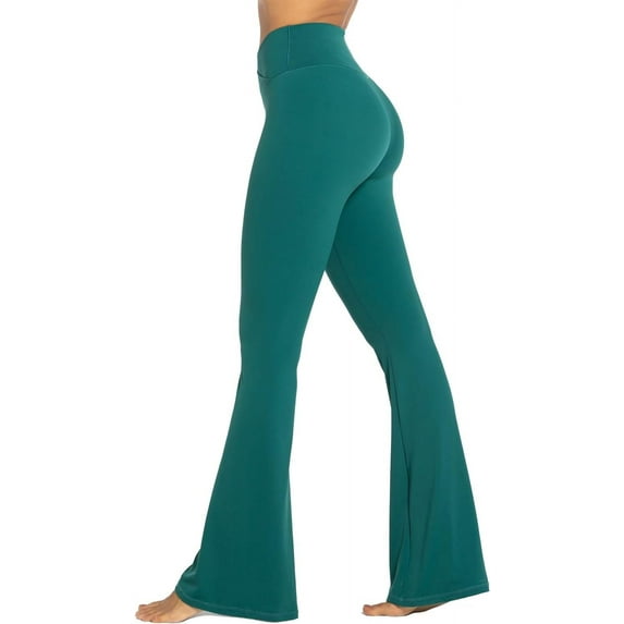 Womens Flare Leggings with Tummy Control Crossover Waist and Wide Leg