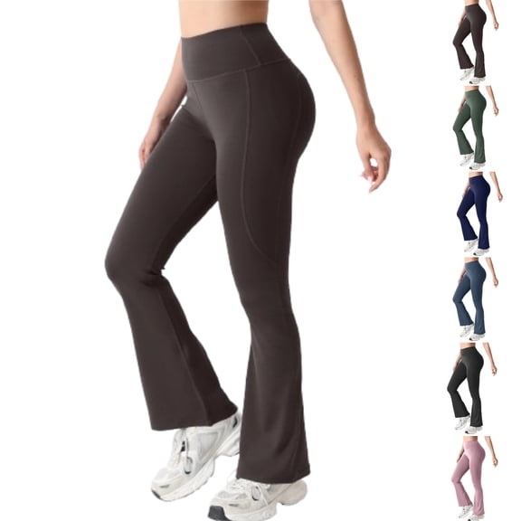 Womens Flare Yoga Pants High Waist Tummy Control Flared Leggings Bell Bottom Gym Workout Leggings Brown M