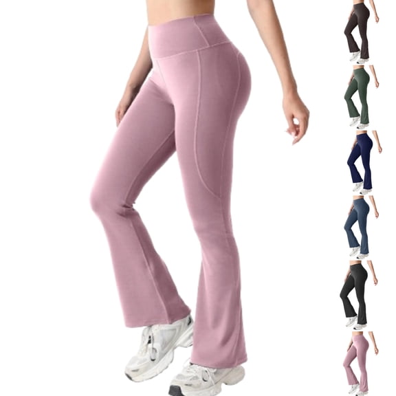 Womens Flare Yoga Pants High Waist Tummy Control Flared Leggings Bell Bottom Gym Workout Leggings Pink S