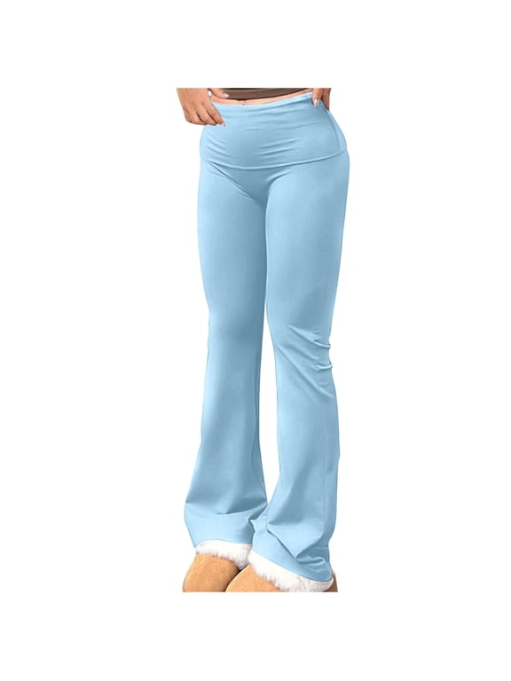 Womens Flared Leggings Casual Stretch High Waist Fold Over Athletic Yoga Dance Pants Lounge Workout Activewear