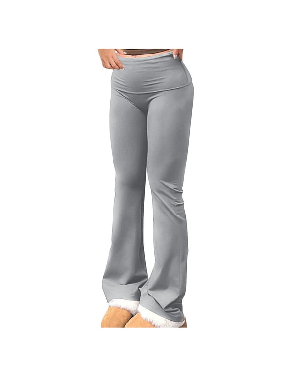 Womens Flared Leggings Casual Stretch High Waist Fold Over Athletic Yoga Dance Pants Lounge Workout Activewear