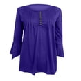thumbnail image 1 of Womens Flared Long Sleeve Pleated T Shirts Tops Button Crewneck Dressy Casual Solid Color Henley Tunic Tops Blouses, 1 of 3