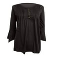thumbnail image 1 of Womens Flared Long Sleeve Pleated T Shirts Tops Button Crewneck Dressy Casual Solid Color Henley Tunic Tops Blouses, 1 of 3