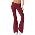 thumbnail image 1 of Womens Flared Yoga Pants Foldover Wide Waistband Stretch Workout Leggings Gym Casual Side Split Bell Bottoms (M, Wine), 1 of 6