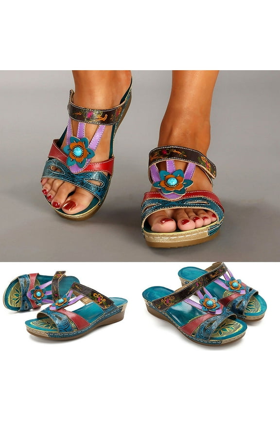Womens Flat Open Toe Bosnian Ethnic Style Sandals Casual Beach Shoe Wedge Slippe Summer Dresses for Women 2024 Mothers Day Gifts for Women Womens Sandals