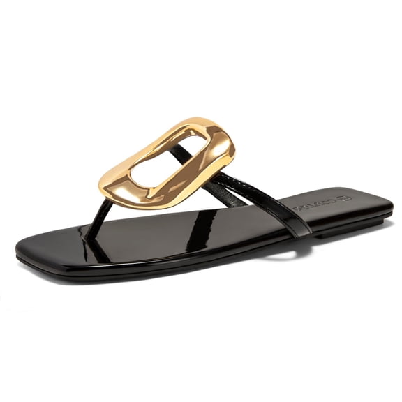 Womens Flat Sandals Comfortable Flip Flops Slide Sandals Summer Beach Shoes with Metal Decoration