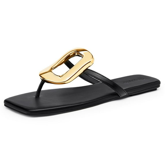 Womens Flat Sandals Comfortable Flip Flops Slide Sandals Summer Beach Shoes with Metal Decoration