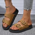 thumbnail image 1 of Womens Flat Sandals Cork Footbed Slides 2 Straps Adjustable Buckle Slip On Summer with Comfort Shoes, 1 of 7