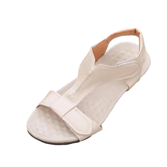 Womens Flat Sandals Summer Fashion Open Toe Solid Color Slip-On Vintage Comfortable Beach Vacation Holiday Sandals Beige