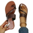 thumbnail image 1 of Womens Flat Sandals,Women's Dressy Flat Sandals Comfortable Slip On Leather Slide Sandals Flip Flops for Women Lightweight Casual Walking Slippers Womens Summer Beach Slides Footwear,Coffee,8, 1 of 5