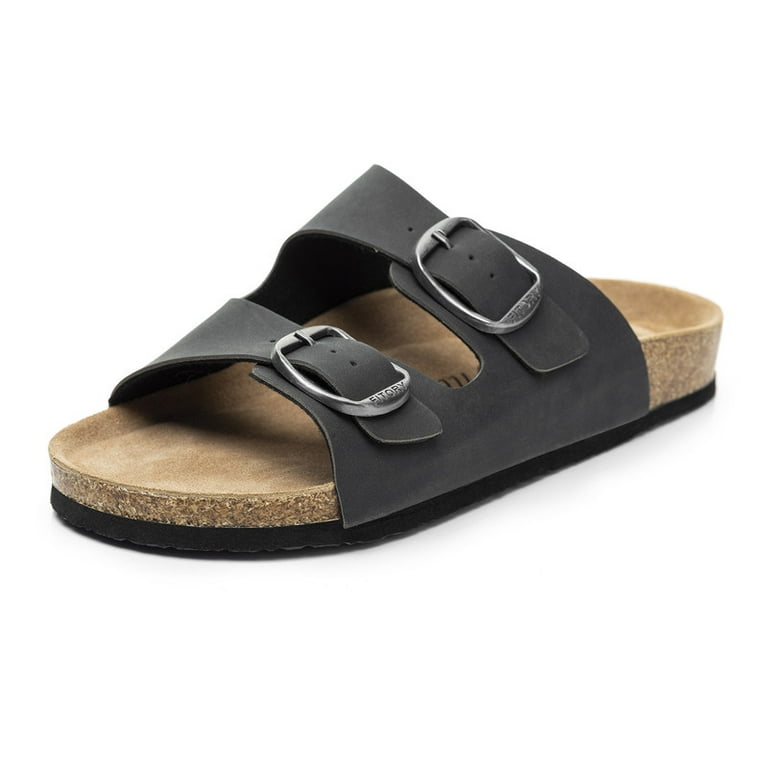 Womens Flat Sandals with Cork Footbed Open Toe Slides Adjustable Slip On Slippers for Summer Size 6 11