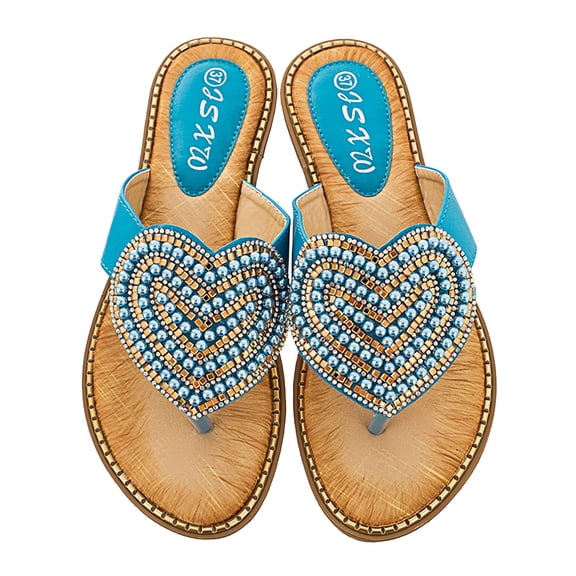 Womens Flat Slide Sandals Cute Beaded Sandals Slip on Flip Flops Casual Thong Sandal Summer Beach Shoes
