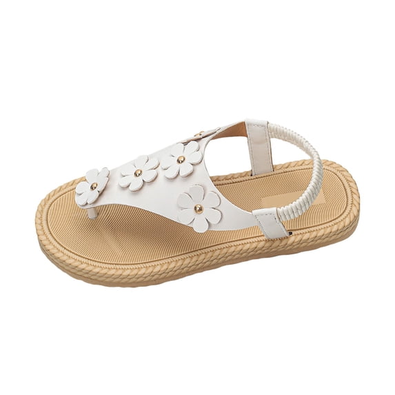 Womens Flat Thong Sandals Round Open Toe Flip Flops Slip On Slide Dressy Summer Beach Walking Shoes Flower Flats