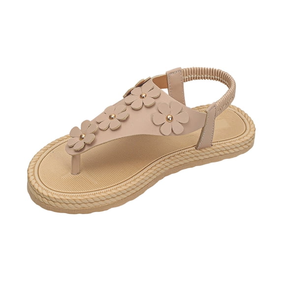 Womens Flat Thong Sandals Round Open Toe Flip Flops Slip On Slide Dressy Summer Beach Walking Shoes Flower Flats