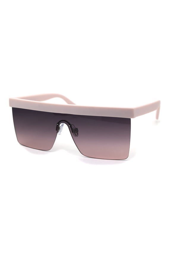 Womens Flat Top 90s Half Rim Shield Diva Plastic Sunglasses Pink Burgundy