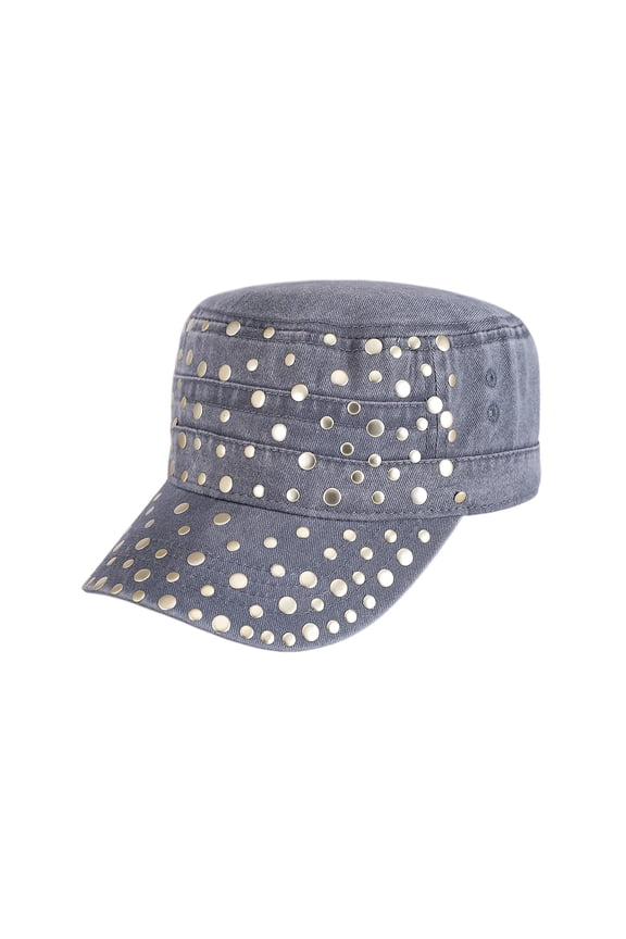 Womens Flat Top Caps with Studded Rhinestone Fashion Trendy Baseball Cap Cadet Army Cap Sun Hat Sparkle Bling Trucker Hat Crystal Stud Caps Outdoor Wear 2026 Fall Outfits, Grey