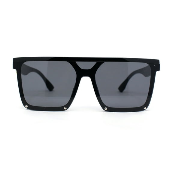Womens Flat Top Half Rim Plastic Rectangle Plastic Fashion Sunglasses All Black