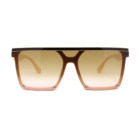 Womens Flat Top Half Rim Plastic Rectangle Plastic Fashion Sunglasses Brown Ivory - Brown